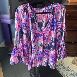 Lilly Pulitzer Bell Sleeved Silk Blouse XL